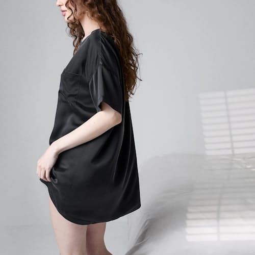 lifestyle image of Women's Washable Silk Oversized Sleep Tee