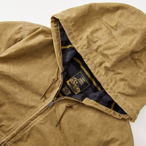 laydown detail image of Flannel-Lined Hooded Waxed Jacket