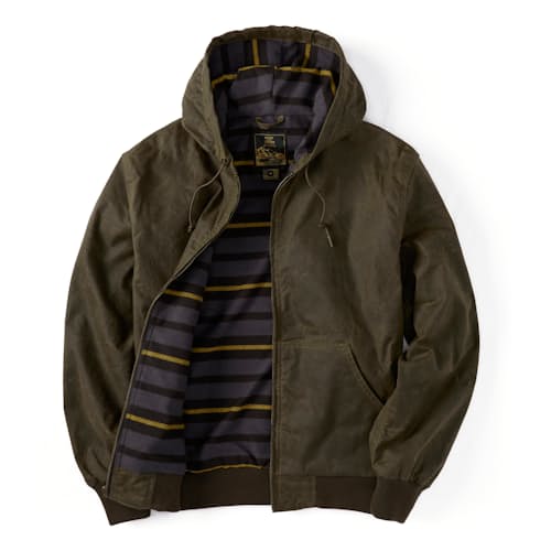 laydown image of Flannel-Lined Hooded Waxed Jacket