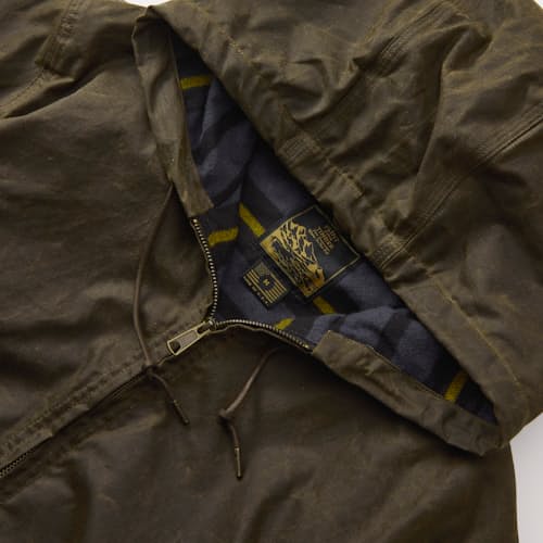 laydown detail image of Flannel-Lined Hooded Waxed Jacket