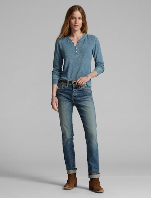 lifestyle image of Women's Waffle Knit Henley