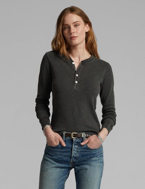 lifestyle image of Women's Waffle Knit Henley