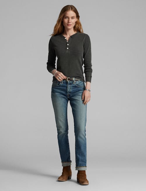 lifestyle image of Women's Waffle Knit Henley