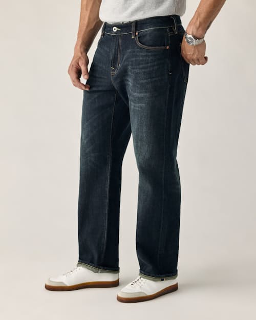 on model image of Stretch Selvedge Denim - HB Classic
