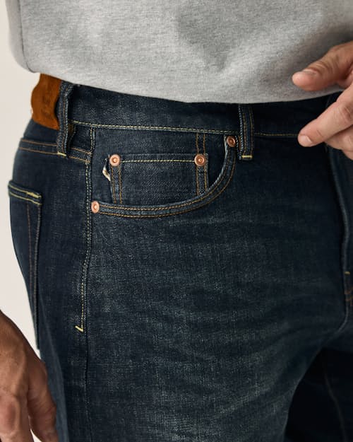 on model image of Stretch Selvedge Denim - HB Classic