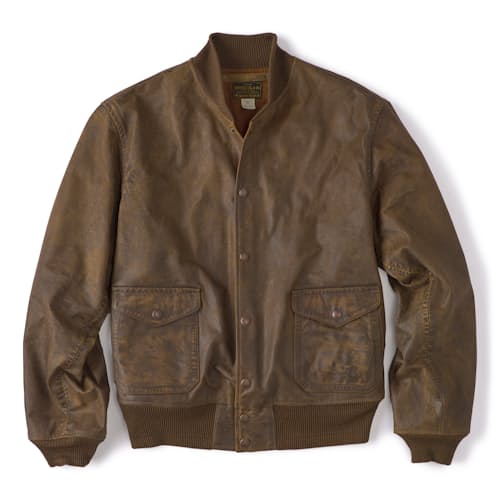 laydown image of Leather Bomber Jacket