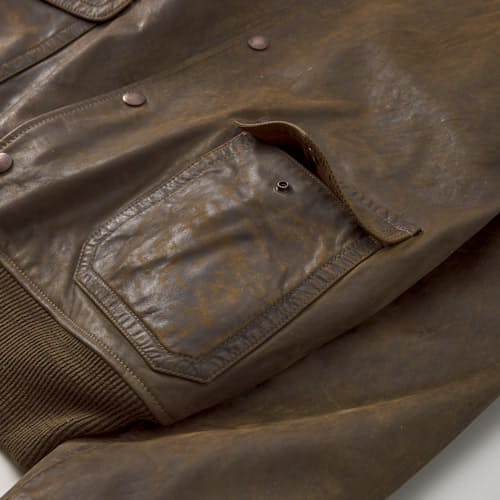 laydown detail image of Leather Bomber Jacket