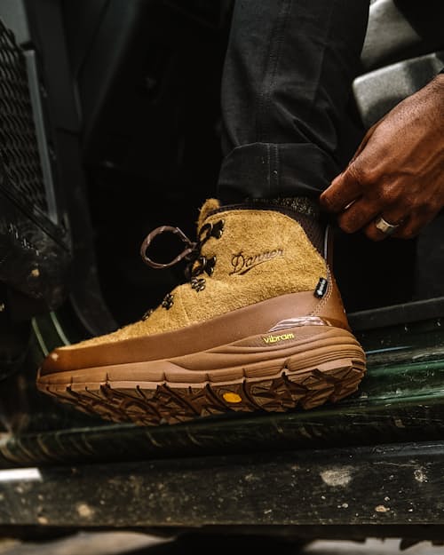 lifestyle image of Huckberry x Danner Mountain 600 GTX Hiking Boot