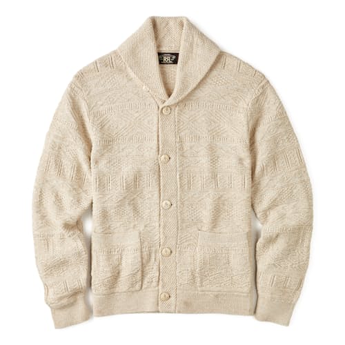laydown image of Guernsey Cotton Linen Shawl Cardigan Sweater
