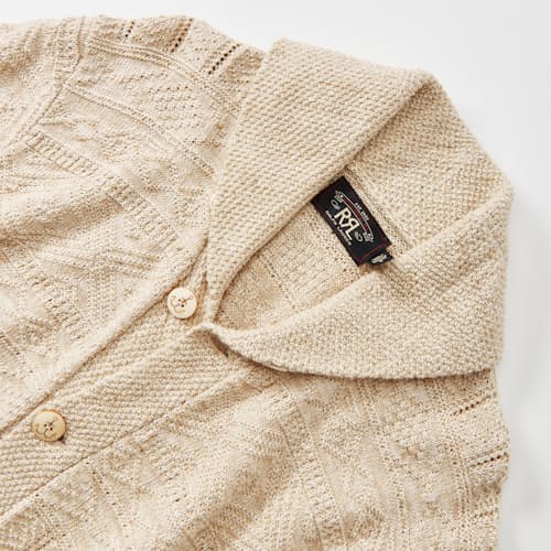 laydown detail image of Guernsey Cotton Linen Shawl Cardigan Sweater