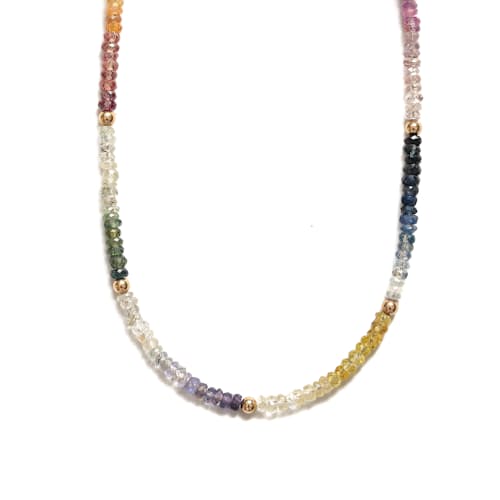 laydown detail image of Women's Rainbow Sapphire Moon Cycle Necklace