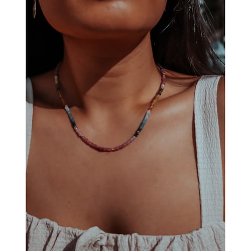 lifestyle image of Women's Rainbow Sapphire Moon Cycle Necklace
