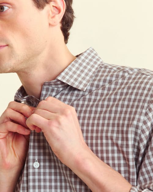 on model image of Hutchenson Plaid Long Sleeve Shirt