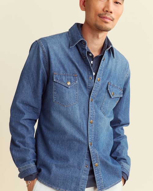 on model image of Shoals Denim Shirt