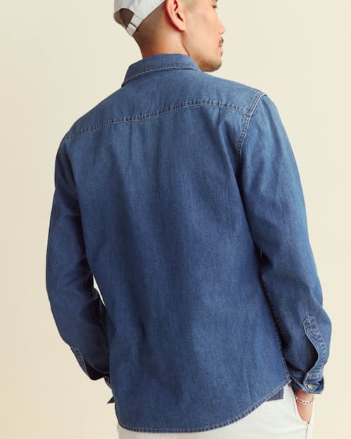 on model image of Shoals Denim Shirt
