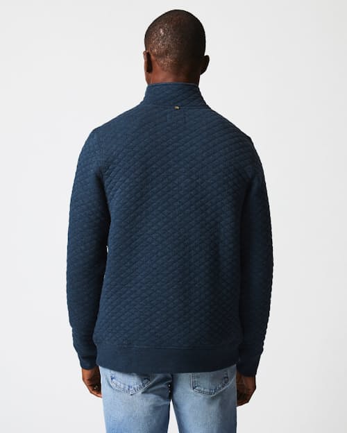 on model image of Diamond Quilted Half Zip Sweater