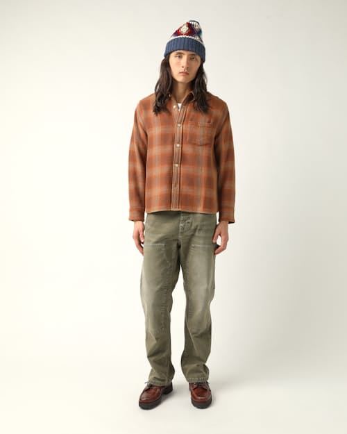 on model image of Acid Plaid Peak Shirt