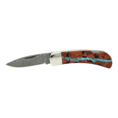 laydown image of Damascus Lockback Pocket Knife