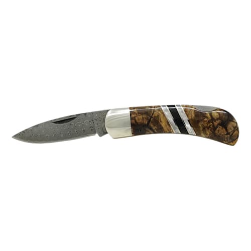 laydown image of Damascus Lockback Pocket Knife