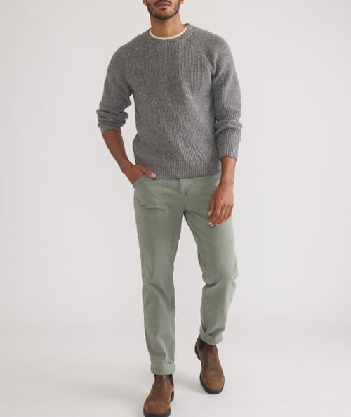 on model image of Coleman Crew Sweater