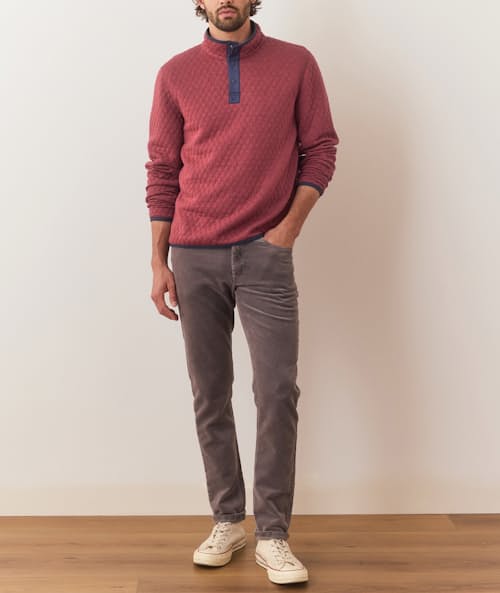 on model image of Corbet Quilted Reversible Pullover