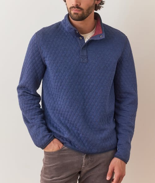 on model image of Corbet Quilted Reversible Pullover
