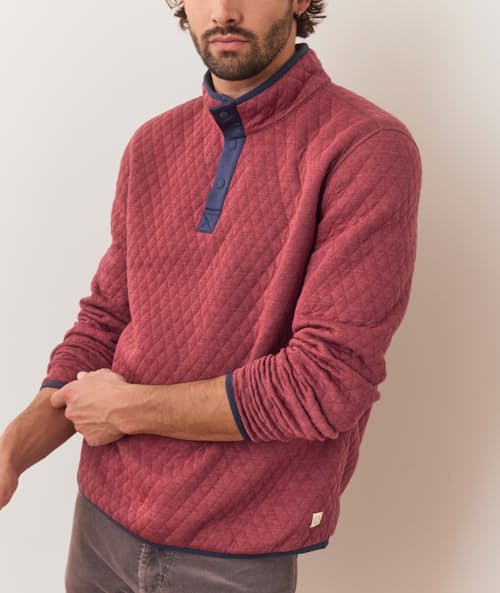 on model image of Corbet Quilted Reversible Pullover