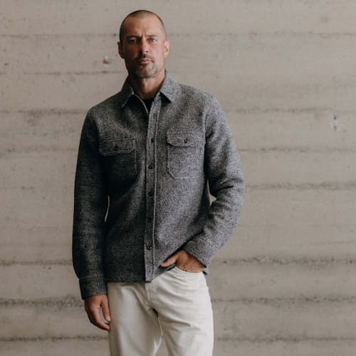 lifestyle image of The Connor Boucle Overshirt
