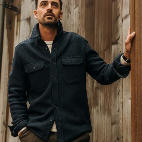 lifestyle image of The Connor Boucle Overshirt