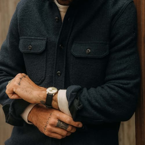 lifestyle image of The Connor Boucle Overshirt