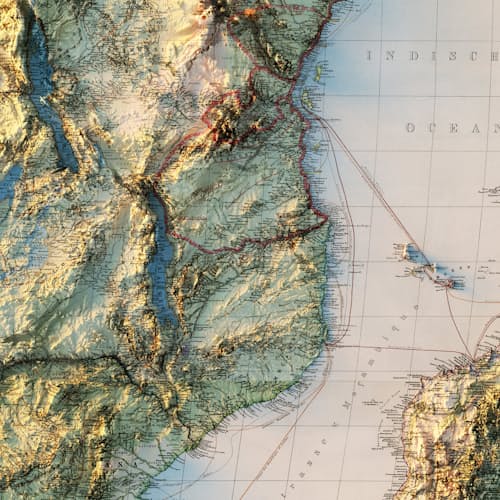 laydown detail image of Africa 1885 Shaded Relief Map