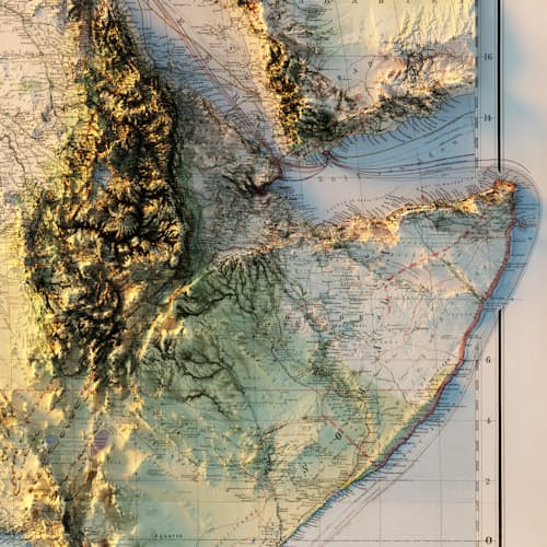 laydown detail image of Africa 1885 Shaded Relief Map