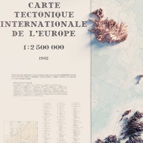 laydown detail image of Carte Tectonique Internationale De L'Europe 1962 Shaded Relief Map