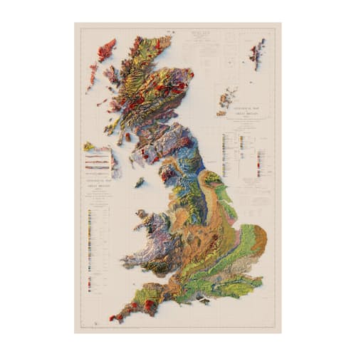 laydown image of Great Britain 1957 Shaded Relief Map