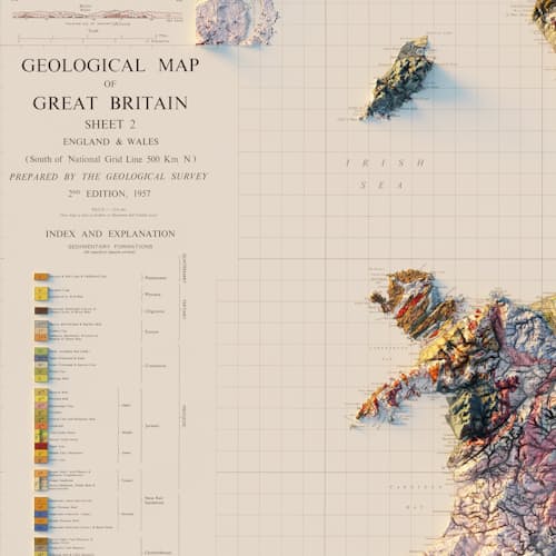 laydown detail image of Great Britain 1957 Shaded Relief Map