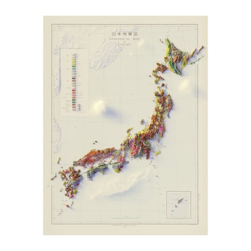 laydown image of Japan 1956 Shaded Relief Map