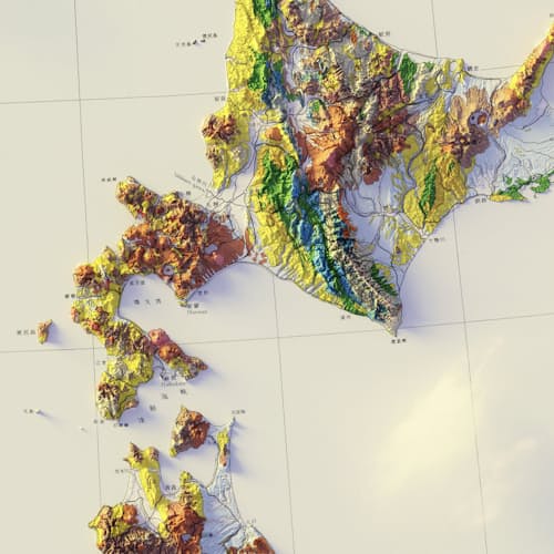 laydown detail image of Japan 1956 Shaded Relief Map