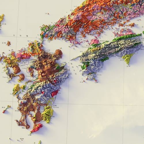 laydown detail image of Japan 1956 Shaded Relief Map