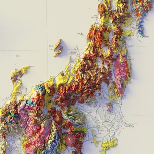 laydown detail image of Japan 1956 Shaded Relief Map
