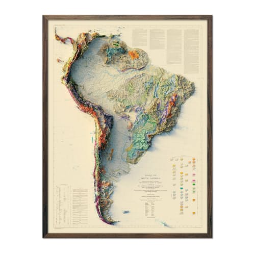 laydown image of South America 1950 Shaded Relief Map