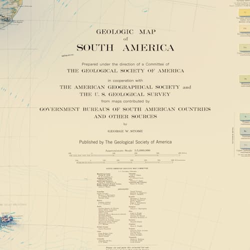 laydown detail image of South America 1950 Shaded Relief Map