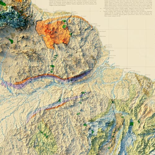 laydown detail image of South America 1950 Shaded Relief Map