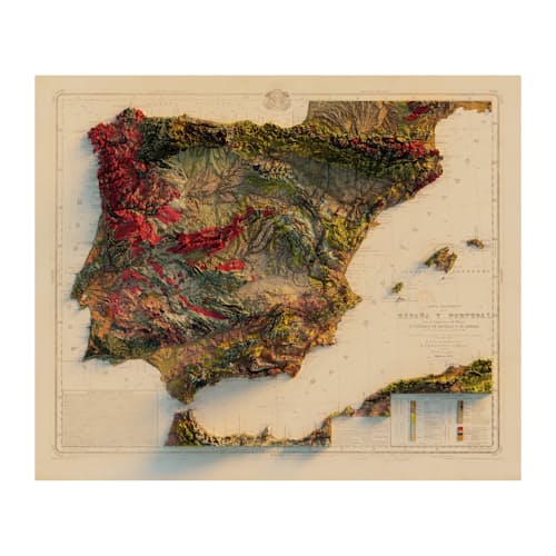laydown image of Spain and Portugal 1879 Shaded Relief Map