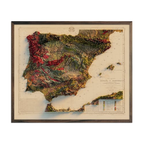 laydown image of Spain and Portugal 1879 Shaded Relief Map