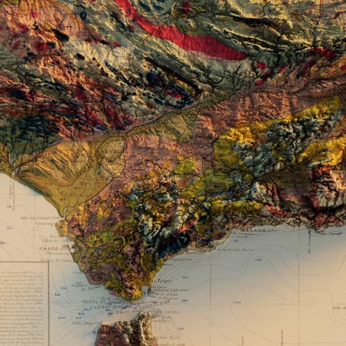 laydown detail image of Spain and Portugal 1879 Shaded Relief Map