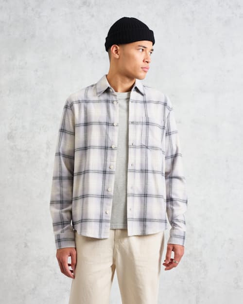 on model image of Shelly Ombre Flannel Shirt