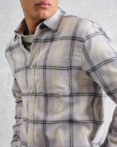 on model image of Shelly Ombre Flannel Shirt