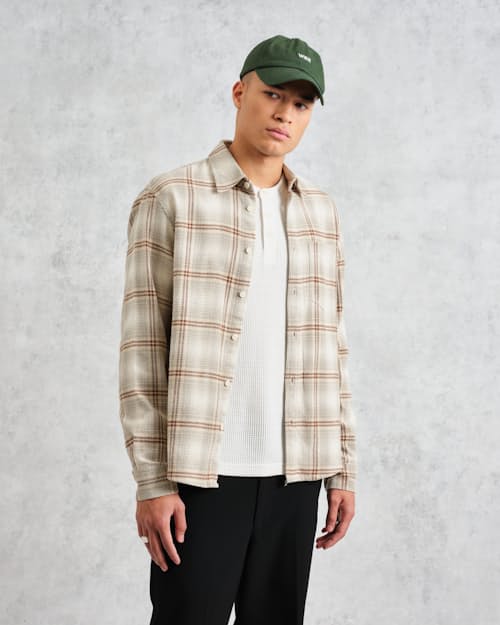 on model image of Shelly Ombre Flannel Shirt