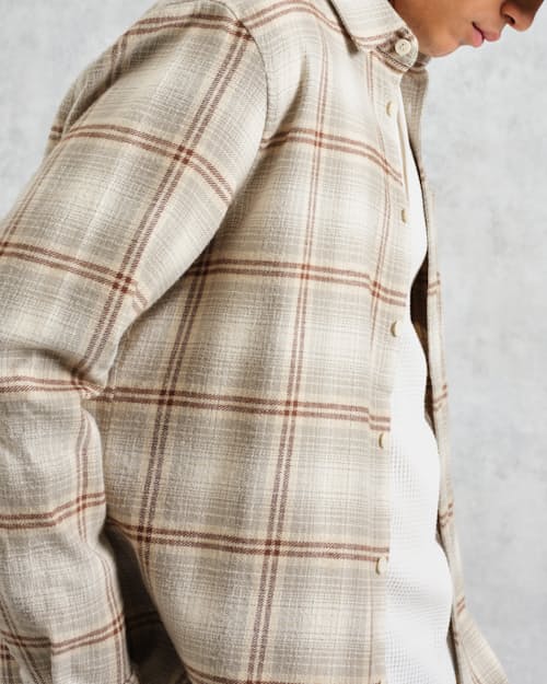on model image of Shelly Ombre Flannel Shirt