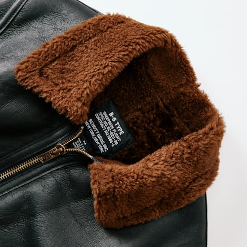 laydown detail image of B-6 Sheepskin Leather Bomber Jacket